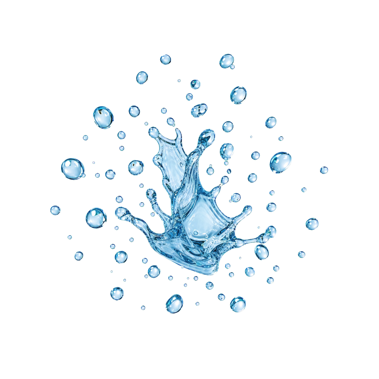 Cut-out of a splash of clear water droplets